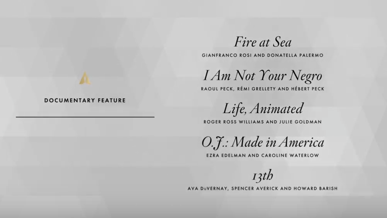 Nominados mejor documental 2017
