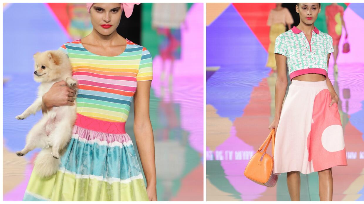 Los estampados gigantes se combinan con pequeños prints como lo hizo la...