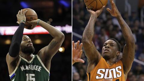 ARCHIVO -  En la foto de la izquierda, el jugador de los Bucks, Greg Mon...