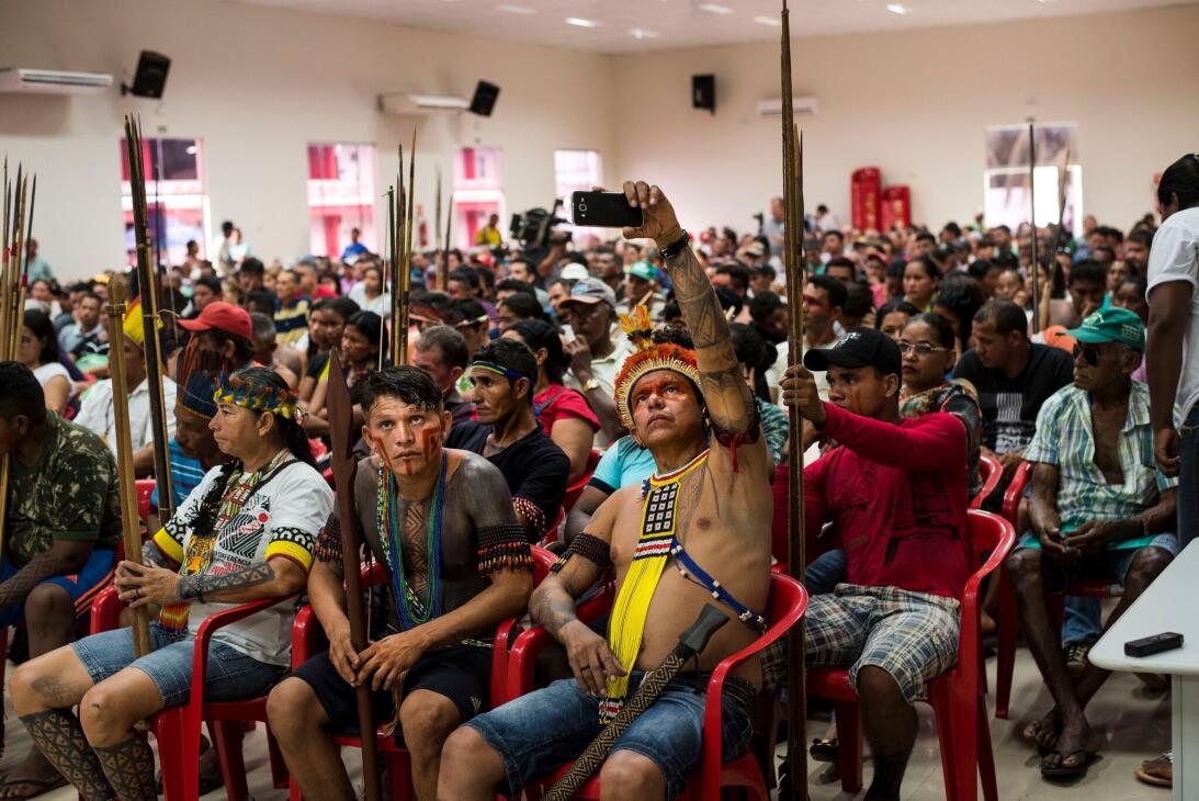 Juruna from the Paquiçamba Indigenous Reserve are seen at a public audie...