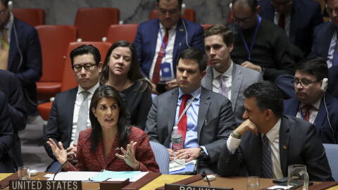 La embajadora de los Estados Unidos ante las Naciones Unidas, Nikki Hale...